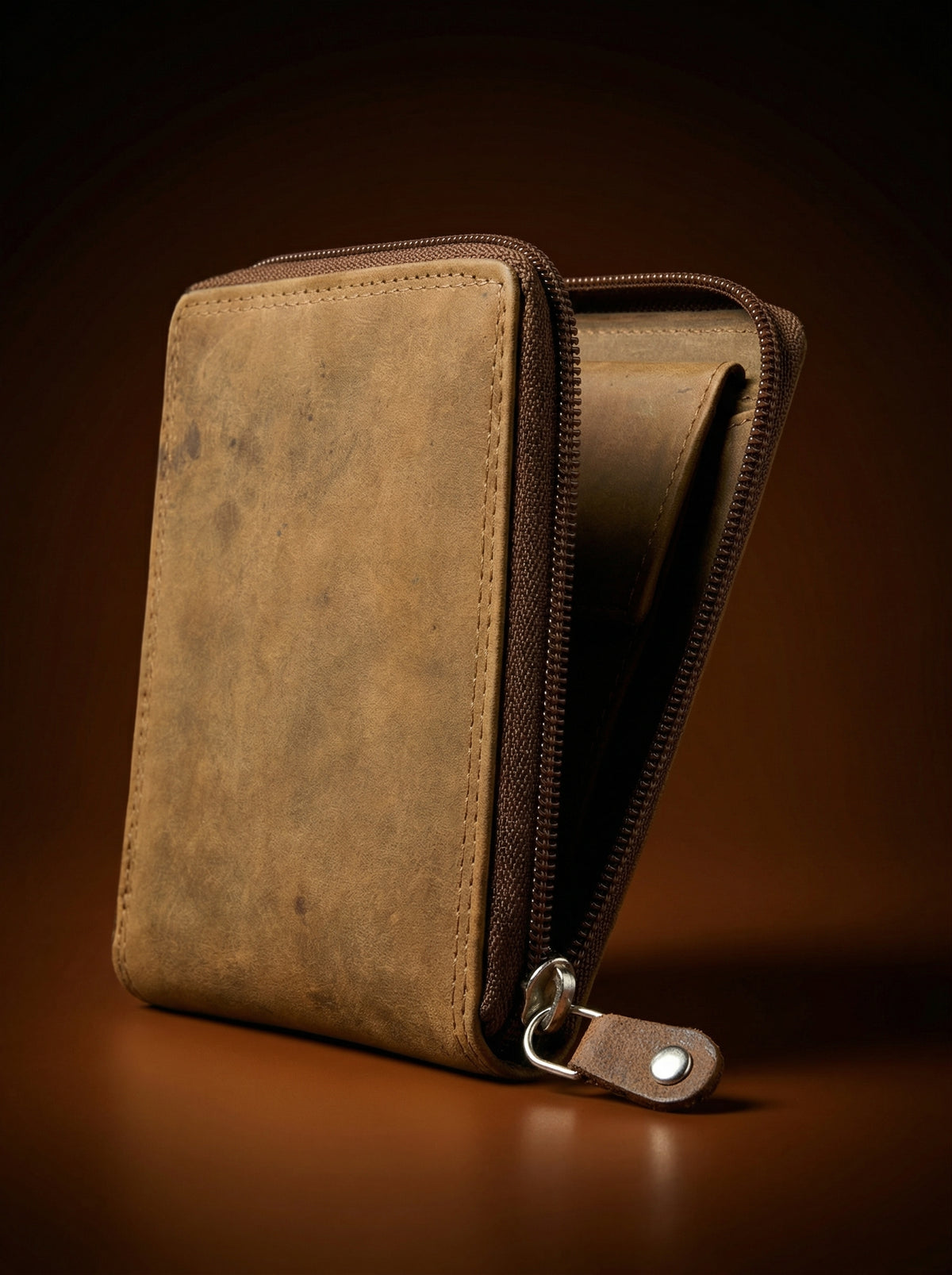 Rustic Tan Zip-Around Wallet
