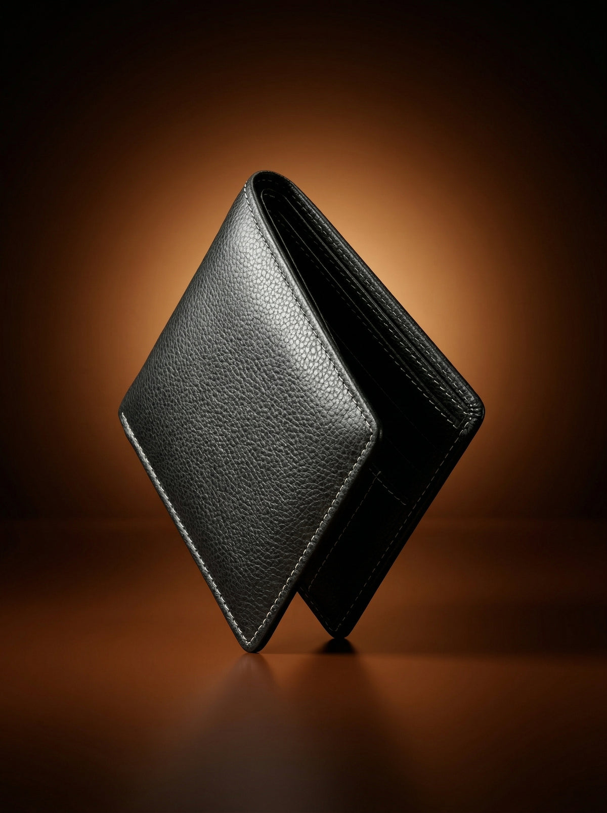 Classic Black Textured Leather Bifold Wallet