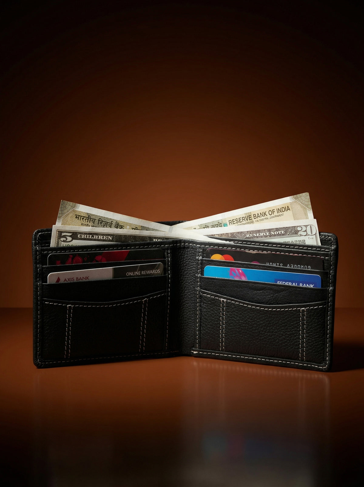 Classic Black Textured Leather Bifold Wallet