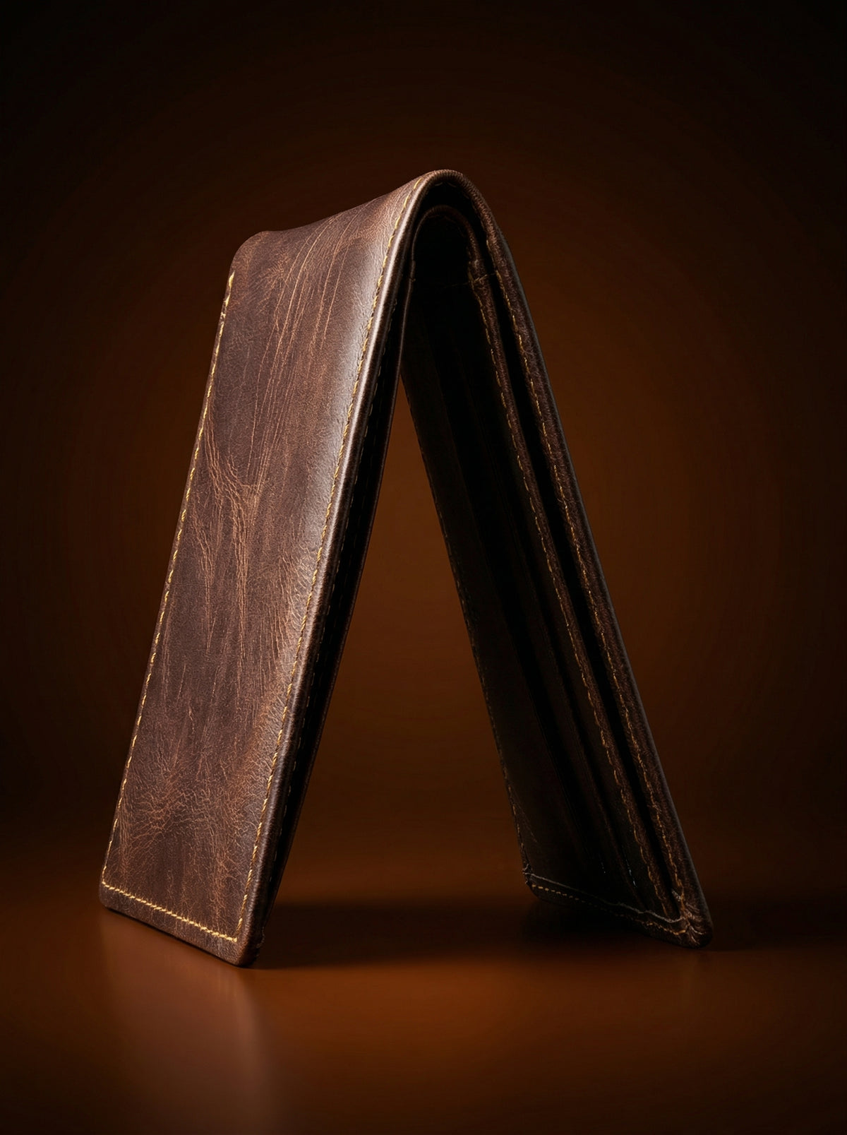 Distressed Dark Brown Leather Bifold Wallet