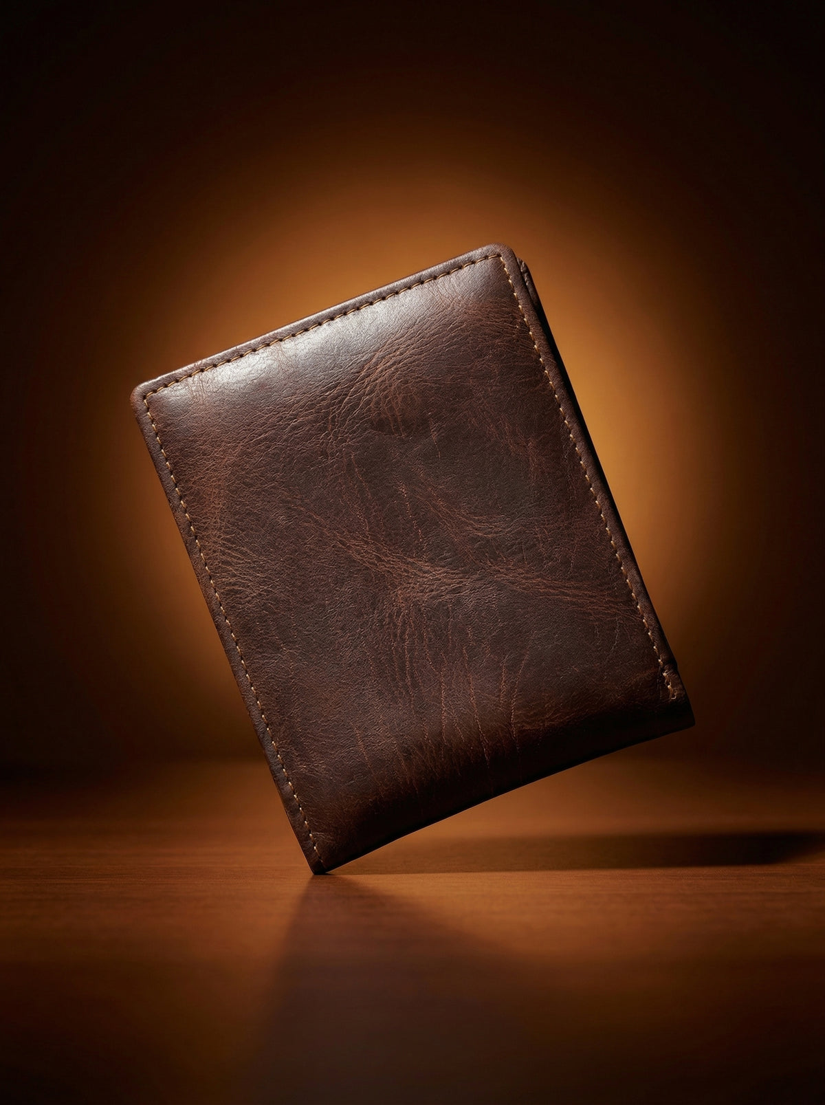 Distressed Dark Brown Leather Bifold Wallet