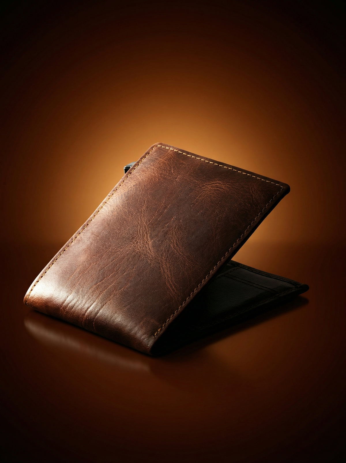 Distressed Dark Brown Leather Bifold Wallet