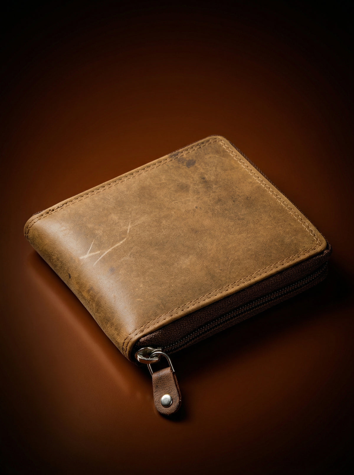 Rustic Tan Zip-Around Wallet
