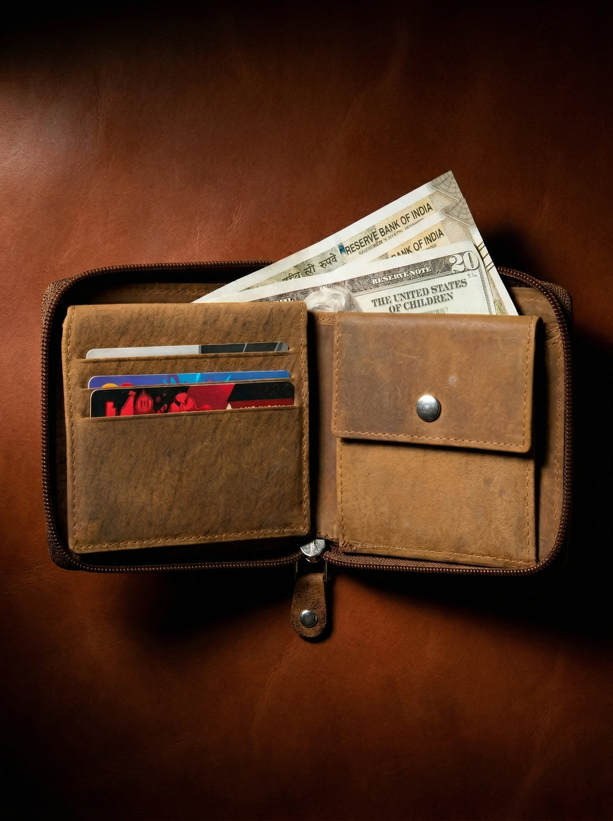Rustic Tan Zip-Around Wallet