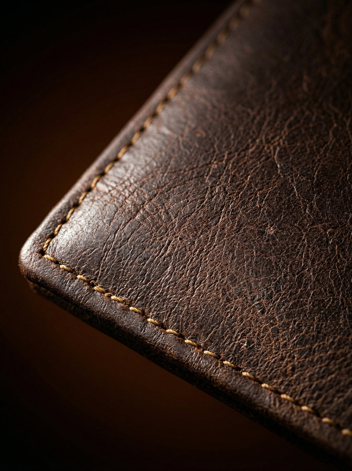 Distressed Dark Brown Leather Bifold Wallet